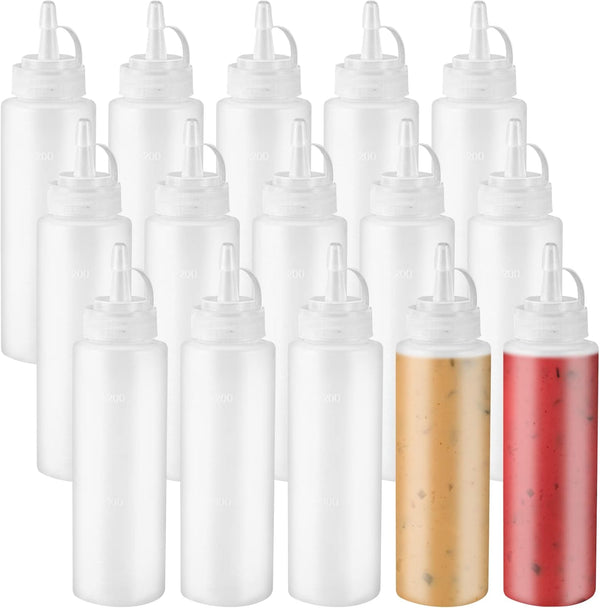15 PCS 8oz Squeeze Bottles, Plastic Condiment Bottles with Twist On Cap for Sauces and Paint