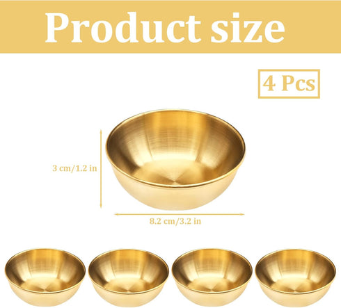 4 PCS Gold Sauce Dip Bowls, Stainless Steel Seasoning Dish, Small Sushi Dipping Bowls, 3.2 inch Round Appetizer Plates by BLLREMIPSUR