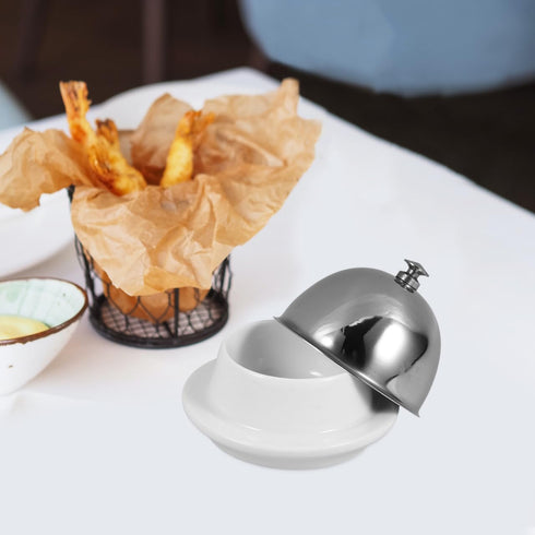Ceramic Butter Dish with Lid - Stainless Steel Dome Container for Countertop, Kitchen Use