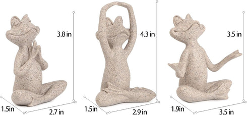 Set 3 Suoedd Sandstone Frog Figurines Yoga Decor of Frog Yoga Statues for Modern Living Room Table Office Bookshelf