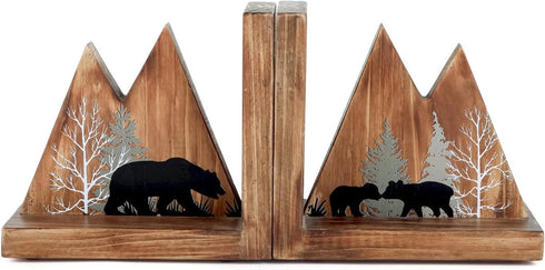NIKKY HOME Heavy Duty Non Slip Rustic Woodland Mountain Wood Bookend Cute