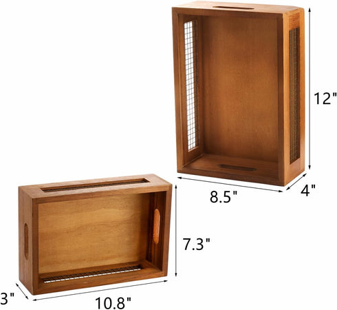 Dicunoy Set of 2 Decorative Wooden Crates, Rustic Countertop Nesting Basket with Handle, Antique Small Storage Containers for Fruit, Veggies, Kitchen, Bathroom, Shelf, Pantry, Gift Basket