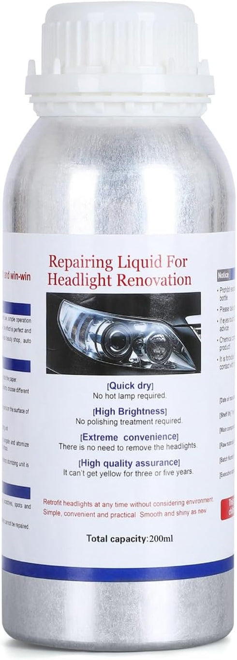 200ML Headlight Restoration Liquid - Automobile Lens Polish Repair Fluid for Headlight Yellowing, Haze, and Scratches