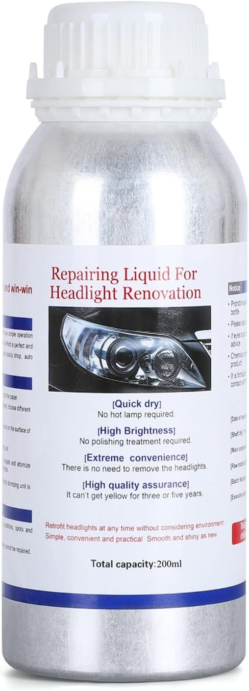 200ML Headlight Restoration Liquid - Automobile Lens Polish Repair Fluid for Headlight Yellowing, Haze, and Scratches