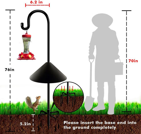 Funtife 76 Inch Hummingbird 1 Pack Outdoor Shepherd Hooks for Hanging Plants, Garden Adjustable Heavy Duty Feeder Pole