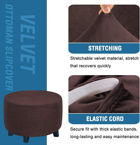H.VERSAILTEX Round Ottoman Slipcover | Ottoman Covers Stretch with Elastic Bottom, Real Velvet Plush Fabric