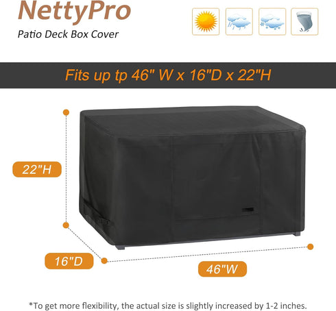 46 16 22 inch, NettyPro Deck Box Cover Outdoor Waterproof Storage Bench Cover for Rectangular Deck Box, x x Black