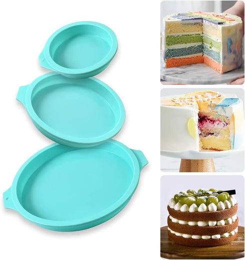 Newk Silicone Round Cake Mold - 3 Packs for Layer Cakes, Rainbow Cakes, Resin Coasters (4”, 6”, 8”)
