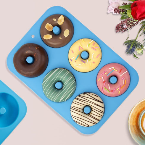 Silicone Donut Mold for 6 Doughnuts, Set of 2. Food Grade LFGB Silicone Bagels Baking Pan, Non-Stick, Dishwasher Safe, Heat Resistant and Microwave Safe(Blue) by Aichoof