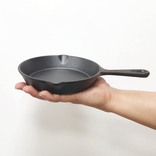 6 Inch Cast Iron Skillet, Pre-seasoned Frying Pan with Drip-Spouts for Indoor and Outdoor Cooking