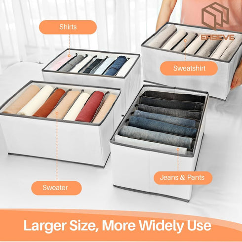 Wardrobe Closet Organizer - 7 Grids Foldable Drawer Dividers for Jeans, Pants, Shirts, Leggings, Stackable Bins (1PCS)