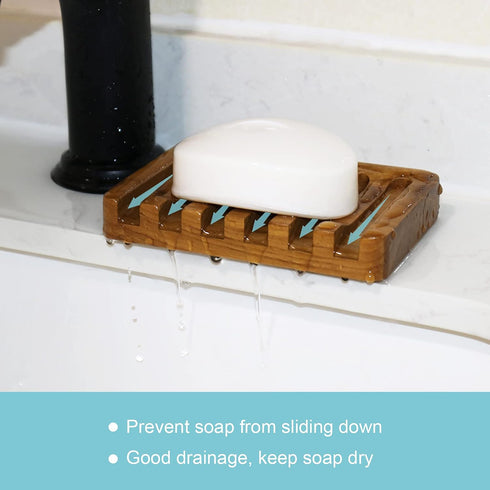 2PCS Self Draining Soap Dishes by HTB, Teak Wood Soap Holder, Soap Saver for Shower, Bathroom, Bath Tub, Kitchen