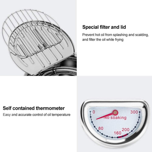 Tempura Frying Pan, 10 inch Deep Fryer Pot with Temperature Control, Carbon Steel Japanese Fryer for Kitchen Cooking