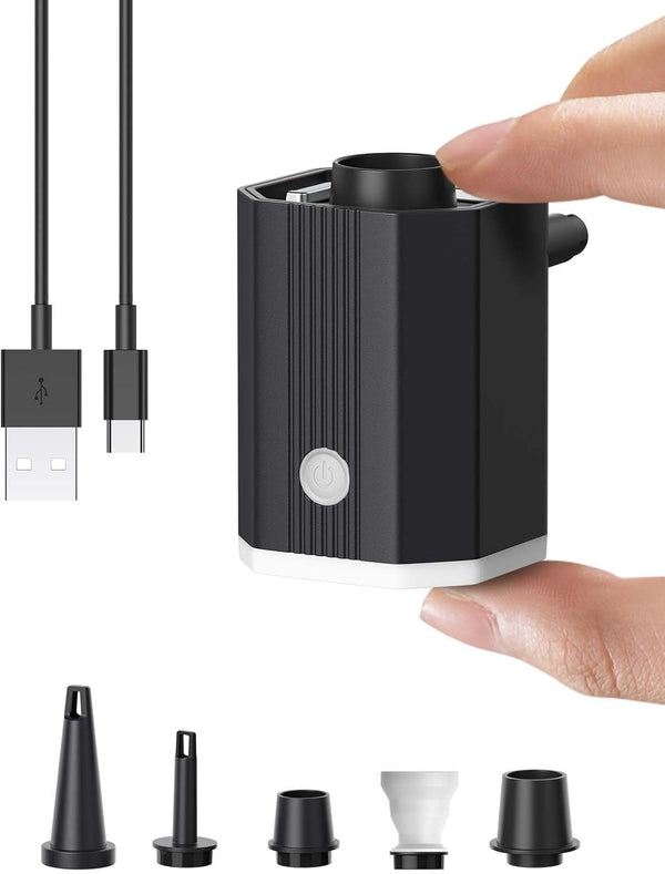 Mini Air Pump Portable, Camping Gear Must Haves, Rechargeable Air Pump for Inflate Deflate with Camping Lights