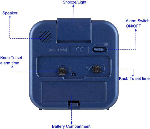 Small Battery Operated Analog Alarm Clock, Silent Non Ticking, Ascending Beep Sounds, Snooze, Light Functions (Blue)