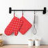 Polka Dot Oven Mitts and Pot Holders Set, Red and White, Heat Resistant Kitchen Gloves