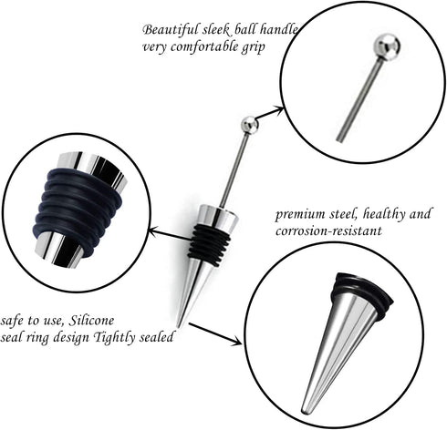 10Pcs Wine Stoppers for Wine Bottles, ENLAYER Stainless Steel Wine Saver Bottle Stopper, Reusable Wine Corks for Beverage, Silicone Wine Stopper For Gifts, Holiday Party, Wedding, Bar by ENLAYER