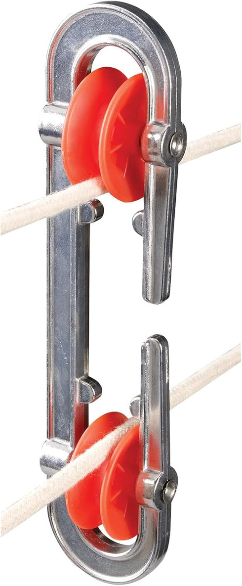 Household Essentials Metal Clothesline Spreader, Rust-Resistant, Prevents Tangling and Twisting, Silver and Red