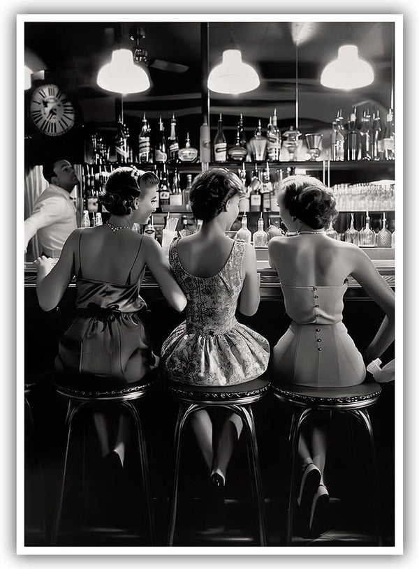 Acqooeakt Vintage Black and White Posters Trendy Women Drink Cocktail Wall Art Funky