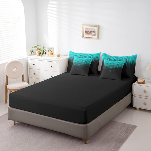 Set 7 Set Feelyou Abstract Ombre Comforter with Sheets Kids Teens Teal and Black Girls Piece Bedding Room Decor Fashion