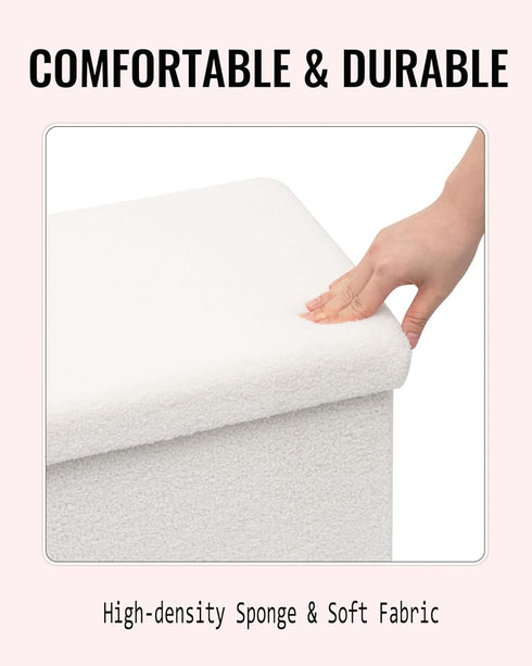 16.5"x12.6"x12.6" Small Ottoman with Storage, Sherpa Storage Ottoman Cube, Boucle Folding Foot Rest for Dorm, Living