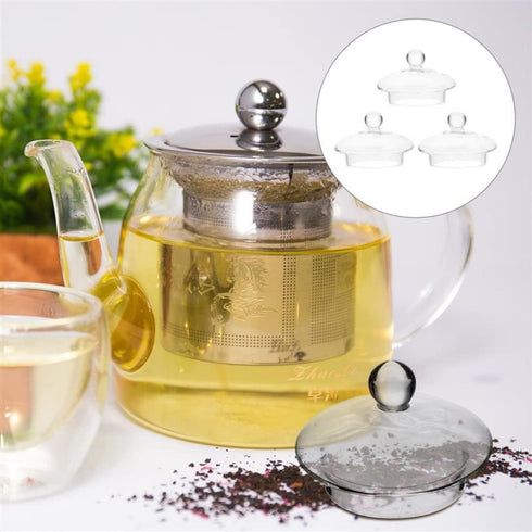 2-Pack Clear Glass Teapot Replacement Lids with Strainer Cover for Home Kitchen Teapots and Teacups