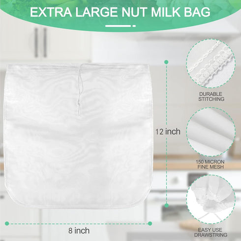 4 pack Juice2 4''x6''6''x8''8''x12'' Nut Milk Bag Reusable Food Strainers Nut Bags For Straining Almond/Soy Milk Greek