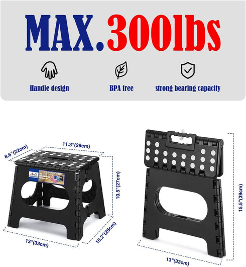 11 Inch 300lbs 1PC ACKO Folding Step Stool Foldable Step Stools for Kids, Foot Stool Black Plastic Step Stool