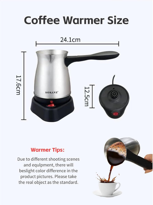 Yoidesu Turkish Coffee Maker, 600ml Brewing Capacity, Stainless Steel Electric Pot for Turkish & Greek Coffee