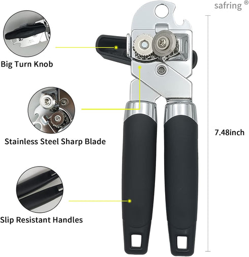 Manual Can Opener, Handheld Heavy Duty Stainless Steel with Comfortable Handle and Sharp Blade