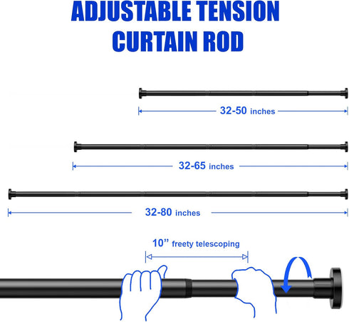 Ausemku Shower Curtain Rod 32 to 50 Inch, 1 Inch Diameter Non-Slip Spring Tension Rod, No Drilling Stainless Steel