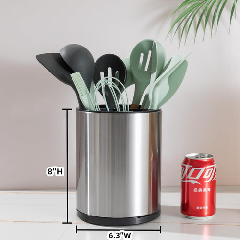 Extra Large Kitchen Utensil Holder, 360° Rotating Stainless Steel Storage Caddy for Flatware and Cooking Tools