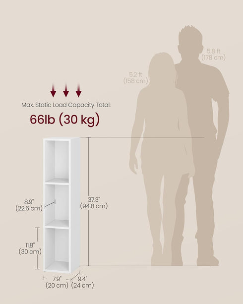 3-Tier 9.4 7.9 37.3 Inches, ULBC523W01 VASAGLE Custos Collection - Bookshelf, Bookcase, Book Shelf, Open Storage Shelf