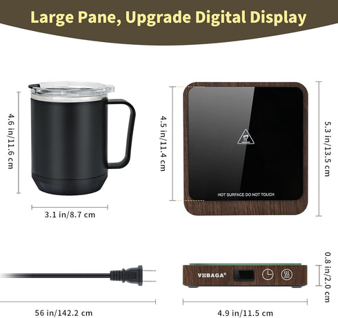 VOBAGA Mug Warmer & Mug Set, Electric Coffee Cup Warmer with Timer Settings and 15oz Cup