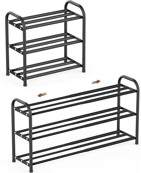 Expandable Shoe Rack, 3 Tier Adjustable Shoe Organizer Shelf for Closet,Slim Narrow