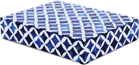 Handmade Star Pattern Decorative Box by Handicrafts Home - Blue White, 6x8x1.5, Multipurpose Gift, Storage Organizer,