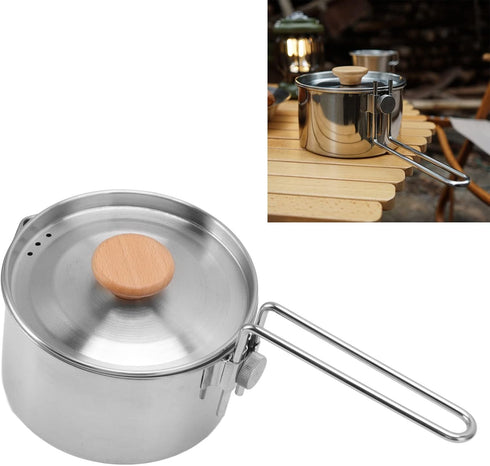Camping Tea Pot, 1L Resistance Stainless Steel Multifunction Outdoor Kettle with Lid and Removable Handle