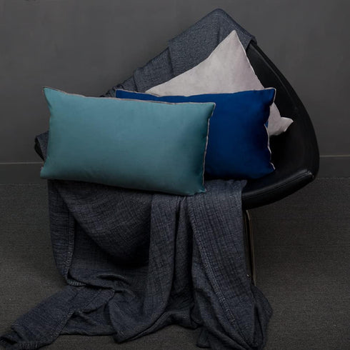 Solid Velvet Decorative Throw Pillowcase, Luxury Soft Cushion Cover, 14 x 24 Inches, Blue