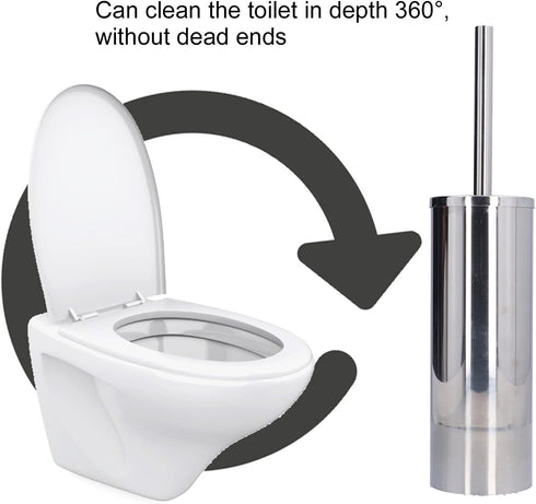 Toilet Brush and Holder Set, Stainless Steel Long Handle Toilet Bowl Cleaner, Soft Toilet Cleaning Brush (Silver)