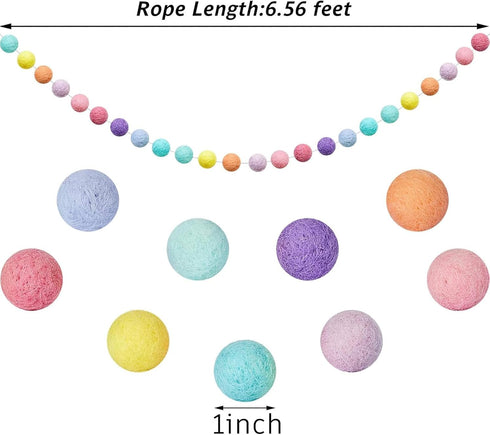 WILLBOND 3 Pieces Wool Felt Rainbow Ball Garland, 6.5 ft Long Colorful Pom Pom Garland for Easter, Halloween