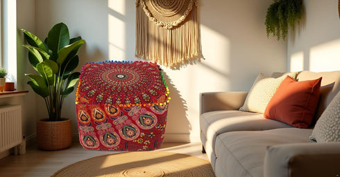16X16X14 inches, CRAFT KALA Large Hippie Mandala Meditation Floor Ottoman Pillow Cushion Pouf Cover Square Poufs Cover