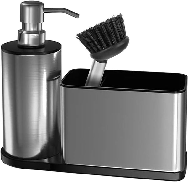 Kitchen Dish Soap Dispensers, Stainless Steel Sink Organizer with Storage and Brush for Countertop