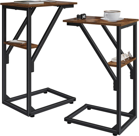 NEFROM C-Shaped End Tables, Sofa TV Trays Set of 2, Small Couch Side
