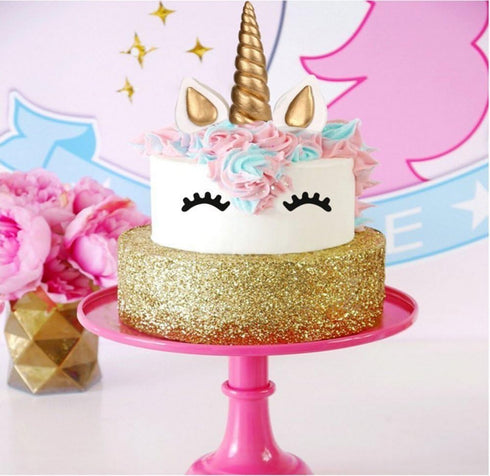9625321410 Unicorn Cake Topper - Reusable Gold Unicorn Horn, Ears, Eyelashes, Party Decoration Set for Baby Shower,