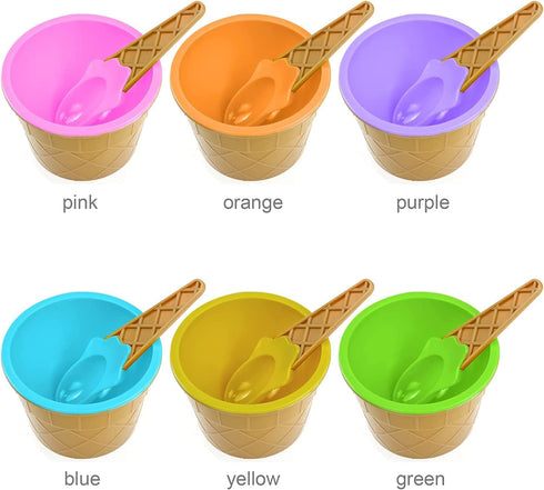 URMUYJJ Frozen Set (6) Ice Cream Cups with Spoons Cartoon Candy Colorice cream bowls Dessert Sundae Yogurt Bowls