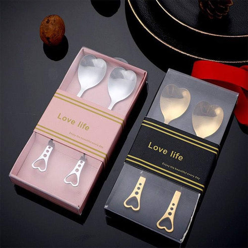 2Pcs Heart Shaped Spoons, Love Spoons for Coffee, Tea, Ice Cream, Dessert for Mother's Day with Gift Box