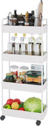 Buzowruil Rolling Storage Cart, 4 Tier Mobile Shelving Unit with Wheels for Kitchen, Bathroom, and Laundry, White.