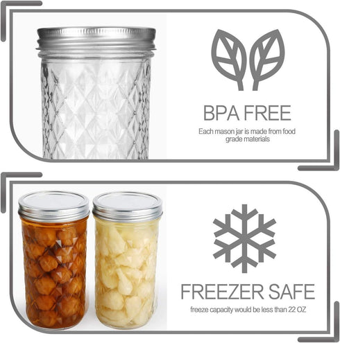 VERONES Wide Mouth Mason Jars, 22oz, 12 Pack with Lids and Bands, Ideal for Jam, Honey, Wedding Favors