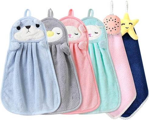 FHDUSRYO 6Pcs Cute Animals Hand Towels Set for Kitchen, Absorbent Soft Coral Velvet