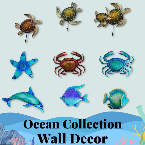 Comfy Hour Ocean Voyage Collection Sea Turtle Coastal Beach Coral Theme Decorative Wall Hanger Set of 2